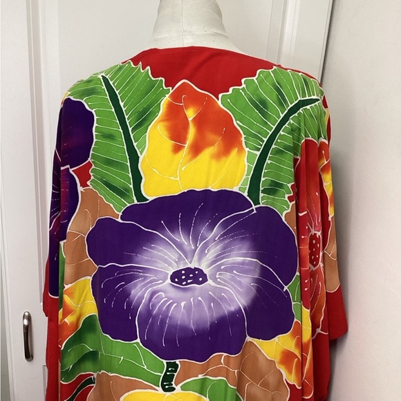 Club West Women’s Floral Boxy Kimono Poncho Beach Dress Coverup, Red, OS - Picture 10 of 11